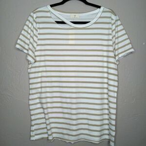 Anthropologie t.la Tan and White Stripe Tee with Side Neck Cutout